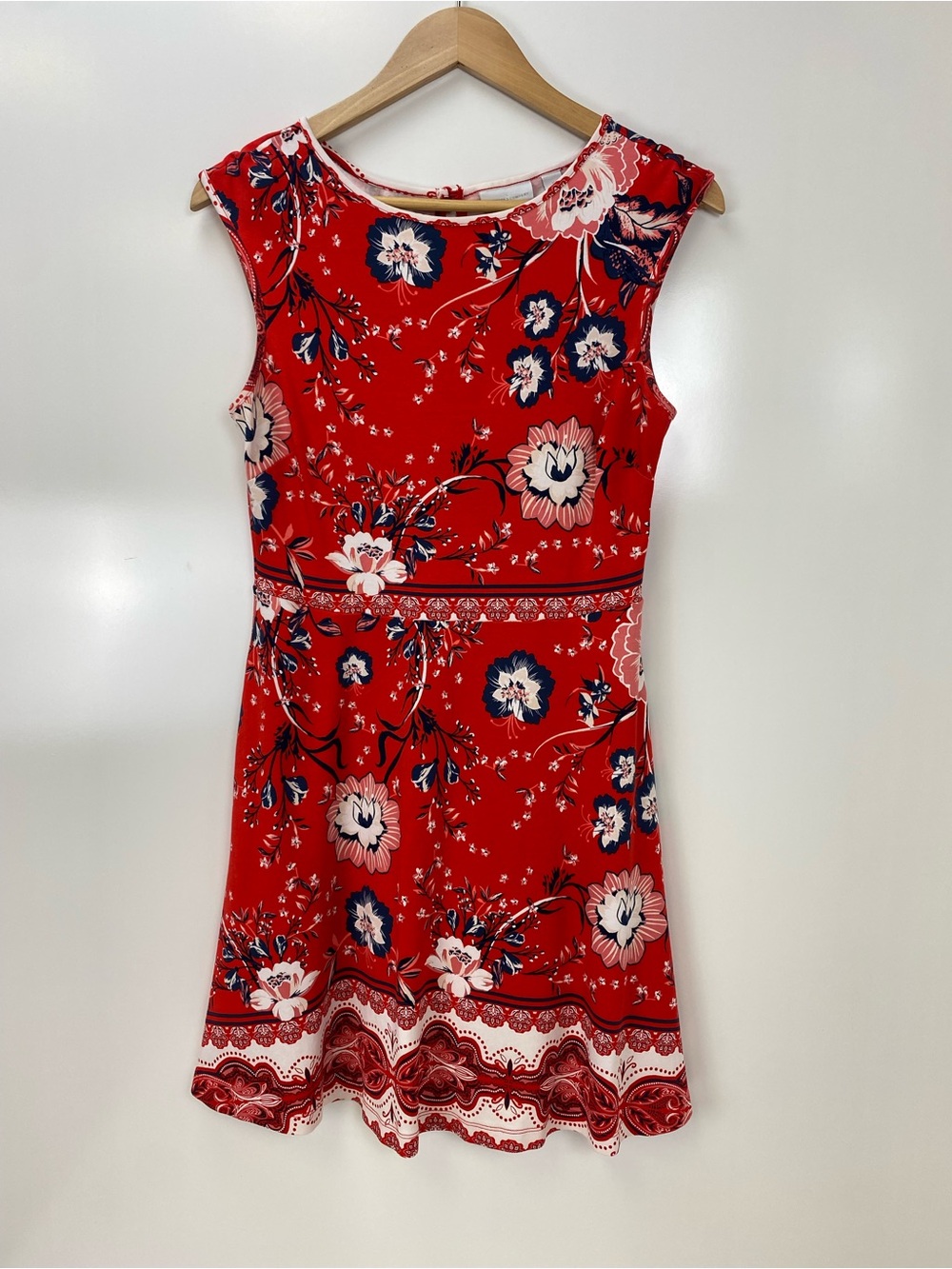 New York & Company Red Floral Fit-and-Flare Dress
